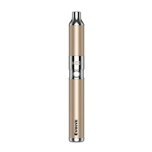 front view of the 2020 Edition Yocan Evolve in Champagne Gold. a portable and convenient wax vaporizer for good consistency and well designed lines.