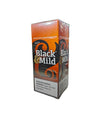 Front view of the Black and Mild Jazz Plastic Tip 25-count singles box in light blue and brown. These popular machine-made pipe tobacco cigarillos come in a wholesale 25-count box of singles, perfect for retail point-of-purchase displays.