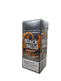 Angled overhead view of the Black and Mild Original Wood Tip 25-count singles box in tan and dark brown. These popular machine-made pipe tobacco cigarillos come in a wholesale 25-count box of singles, perfect for retail point-of-purchase displays.