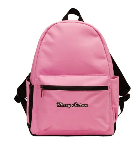 Front view of the Blazy Susan Backpack in the brand's signature pink. This premium smell-proof bag features an activated carbon lining and a built-in combination lock to keep your smoking accessories secure and discreet.