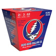 Front view of the multicolored Blazy Susan Grateful Dead King Size Cones 21-pack. These ready-to-fill, vegan paper cylinders bypass the need for manual rolling and feature integrated filtration tips to keep botanical debris out of the exhaust stream.