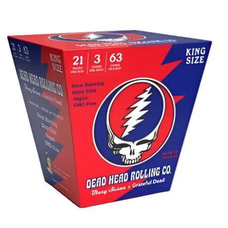 Front view of the multicolored Blazy Susan Grateful Dead King Size Cones 21-pack. These ready-to-fill, vegan paper cylinders bypass the need for manual rolling and feature integrated filtration tips to keep botanical debris out of the exhaust stream.