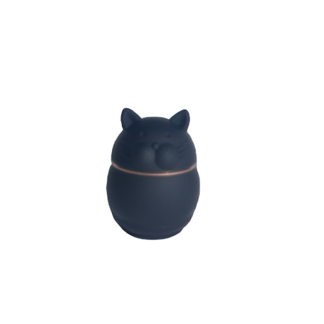 Front angled view of the 62mm Cat Shape Metal Grinder in dark blue. This 4-piece feline-themed unit features a magnetized top enclosure to manually process unrefined botanical materials.