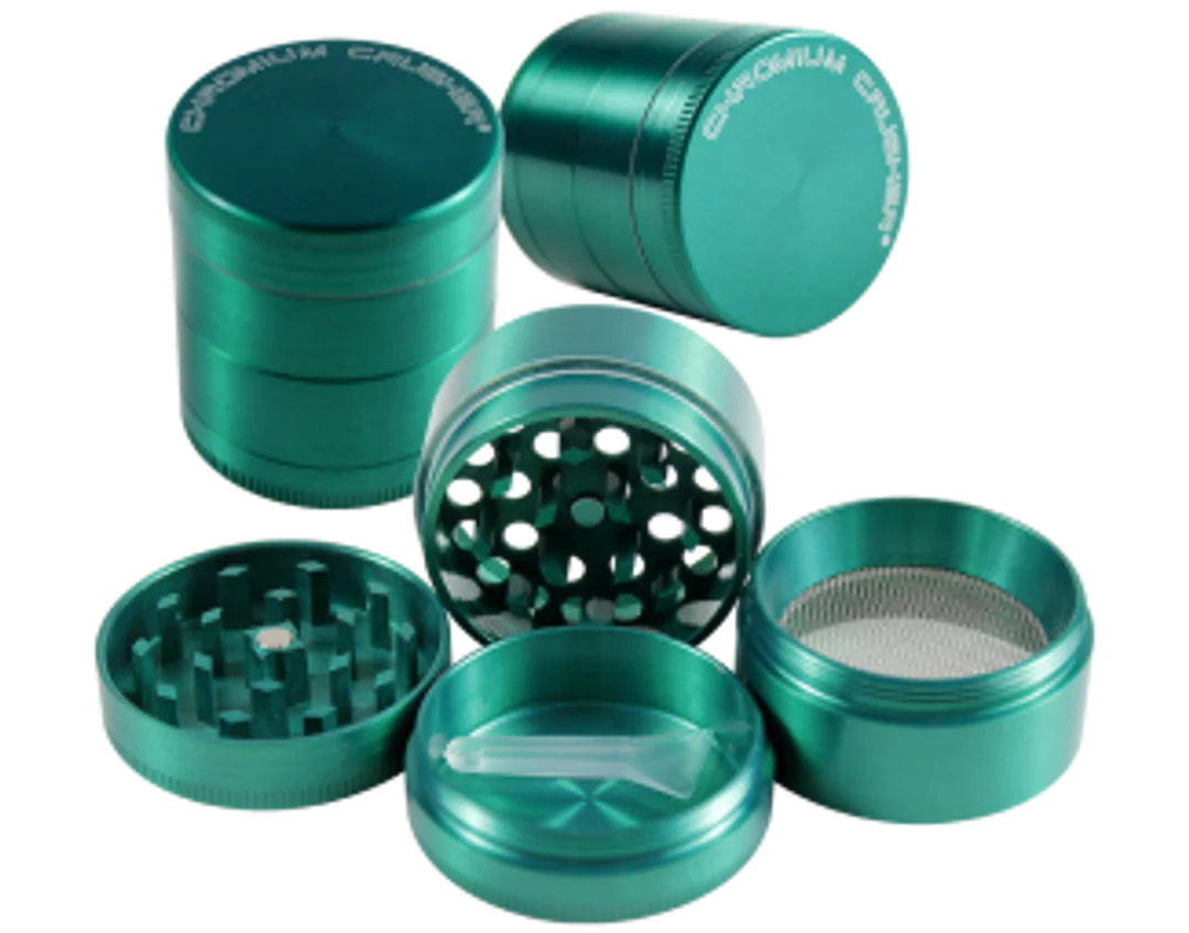front view of the chromium crusher 1.6" 4 piece grinder. premium and sturdy grinder for botanical herb in green.