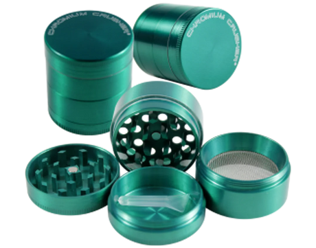 front view of the chromium crusher 1.6" 4 piece grinder. premium and sturdy grinder for botanical herb in green.