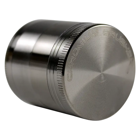 front view of the chromium crusher 1.6" 4 piece grinder. premium and sturdy grinder for botanical herb in grey.