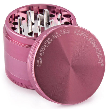 front view of the chromium crusher 1.6" 4 piece grinder. premium and sturdy grinder for botanical herb in pink.