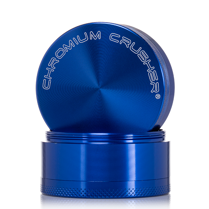 front view of the chromium crusher 2.2" 4 piece grinder. premium and sturdy grinder for botanical herb in blue.