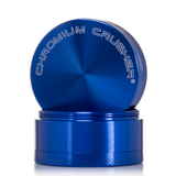 front view of the chromium crusher 2.2" 4 piece grinder. premium and sturdy grinder for botanical herb in blue.
