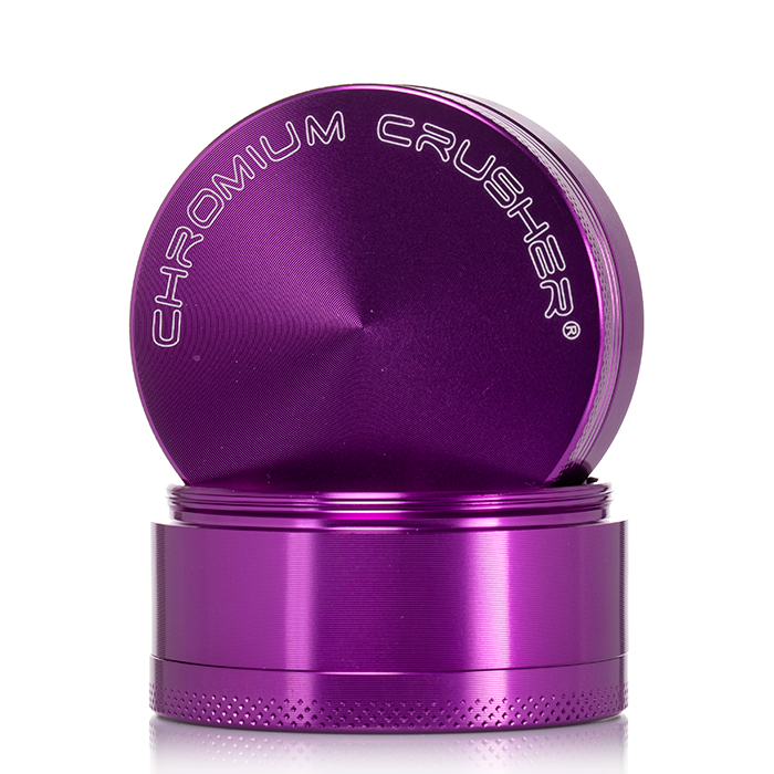 front view of the chromium crusher 2.2" 4 piece grinder. premium and sturdy grinder for botanical herb in purple.
