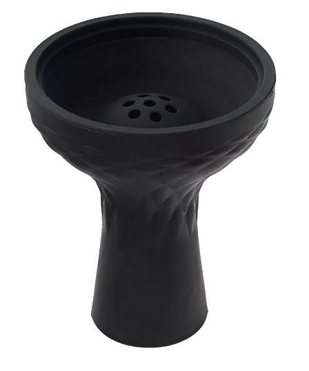Front angled view of the black Classic Silicone Hookah Bowl. This flexible, food-grade silicone shisha head acts as an intense physical insulator that prevents shattering and completely bypasses the need for traditional rubber base grommets.