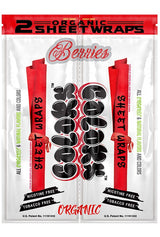 Front view of the Colors Organic Sheet Wraps pouch in Berries flavor. This red and purple accented packaging seals in fresh natural berry flavors using an airtight barrier format.