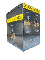 Front view of the Dutch Masters Blue Dream Fusion cigarillos box in deep blue and brown. These slow-burning natural leaf cigarillos come in a wholesale 15-count box of 2-packs, ideal for retail counter displays.