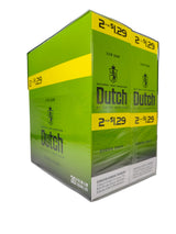 Front view of the Dutch Masters Green Envy cigarillos box in bright green and brown. These slow-burning natural leaf cigarillos come in a wholesale 15-count box of 2-packs, ideal for retail counter displays.