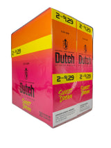 Front view of the Dutch Masters Sunset Dream cigarillos box in vibrant orange and brown. These slow-burning natural leaf cigarillos come in a wholesale 15-count box of 2-packs, ideal for retail counter displays.