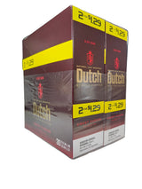 Front view of the Dutch Masters Sweet Fusion Red cigarillos box in bold red and brown. These slow-burning natural leaf cigarillos come in a wholesale 15-count box of 2-packs, ideal for retail counter displays.