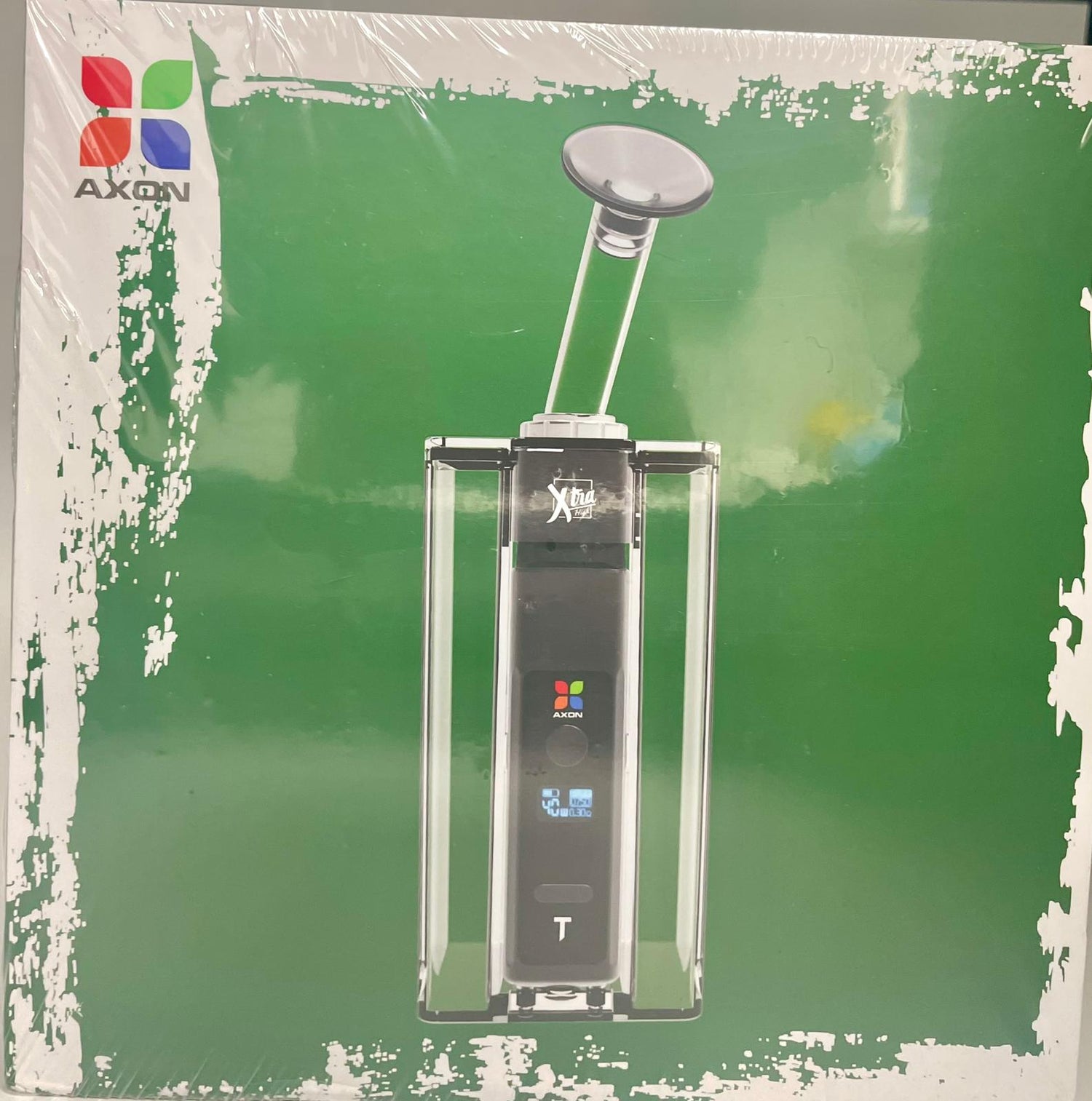 Front view of the Extra High by Axon vaporizer kit in its premium branded retail packaging. This discreet, highly portable vaporizer battery is designed to provide stealthy and flavorful sessions with your favorite extract cartridges.