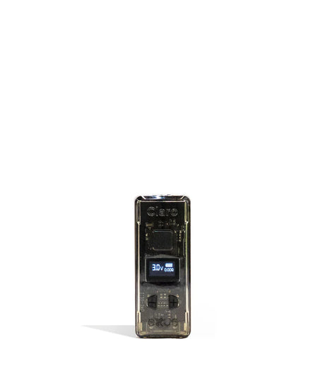 Front view of the Exxus Claro 510 Battery in translucent black. This 400mAh vaporizer features a see-through polycarbonate housing that exposes the internal circuitry alongside an OLED digital interface for precise voltage control.