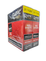 Front view of the Game Red Sweets cigarillos box in classic red and brown. These natural leaf wrapper cigarillos come in a wholesale 15-count box of 2-packs, perfect for retail counter displays.