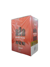 Angled view of the Game Leaf Dark Rum cigarillos box in dark red and black. These natural leaf wrapper cigarillos come in a wholesale 10-count box of 3-packs, perfect for retail counter displays.