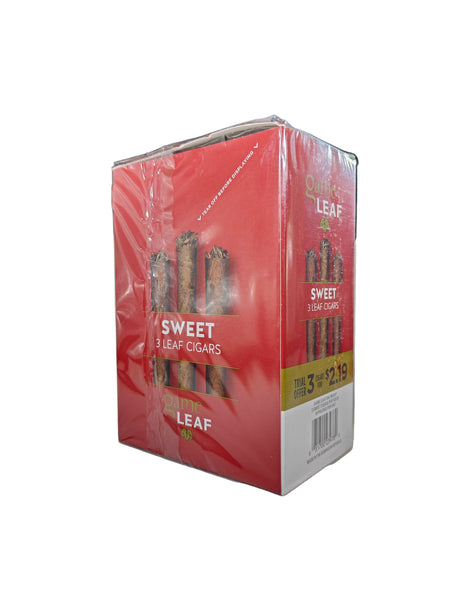 Angled overhead view of the Game Leaf Sweet cigarillos box in light brown and orange. These natural leaf wrapper cigarillos come in a wholesale 10-count box of 3-packs, perfect for retail counter displays.