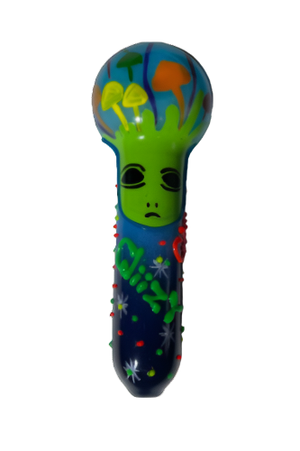 Front angled view of the 5-inch Glizzy Artistic Multi-Color Tube Pipe. This novelty hand pipe utilizes a high-density fired clay construction that serves as a rigid, heat-resistant barrier to actively dissipate thermal exhaust.