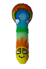 Front angled view of the 5-inch Glizzy Artistic Multi-Color Tube Pipe. This novelty hand pipe utilizes a high-density fired clay construction that serves as a rigid, heat-resistant barrier to actively dissipate thermal exhaust.