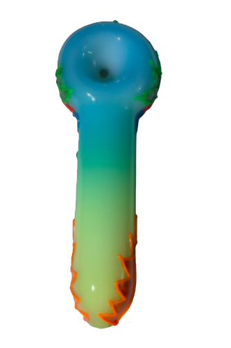 Alternate angled view of the 5-inch Glizzy Artistic Multi-Color Tube Pipe displaying the integrated deep-dish ceramic basin. This opaque novelty pipe completely hides internal botanical residue from exterior view while providing flat-backed tabletop stability between active inhalations.