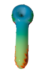 Alternate angled view of the 5-inch Glizzy Artistic Multi-Color Tube Pipe displaying the integrated deep-dish ceramic basin. This opaque novelty pipe completely hides internal botanical residue from exterior view while providing flat-backed tabletop stability between active inhalations.
