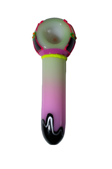 Alternate angled view of the 5-inch Glizzy Artistic Multi-Color Tube Pipe displaying the integrated deep-dish ceramic basin. This opaque novelty pipe completely hides internal botanical residue from exterior view while providing flat-backed tabletop stability between active inhalations.