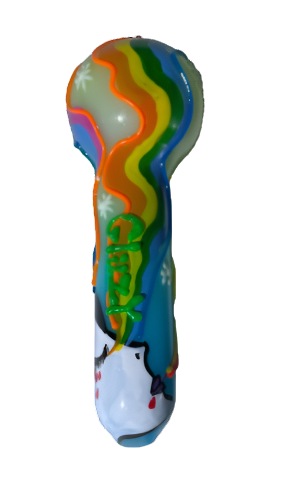 Front angled view of the 5-inch Glizzy Artistic Multi-Color Tube Pipe. This novelty hand pipe utilizes a high-density fired clay construction that serves as a rigid, heat-resistant barrier to actively dissipate thermal exhaust.