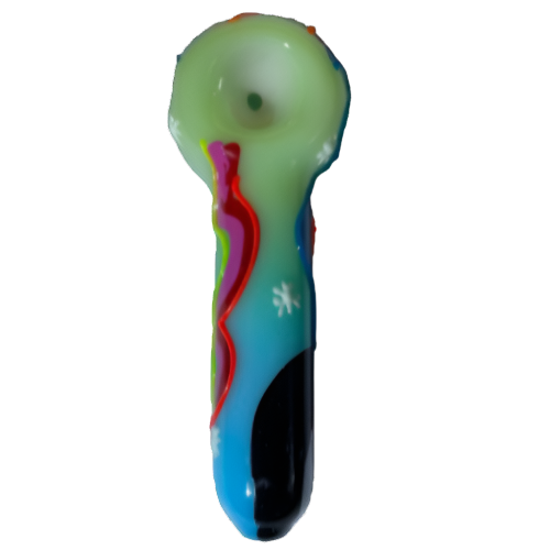 Alternate angled view of the 5-inch Glizzy Artistic Multi-Color Tube Pipe displaying the integrated deep-dish ceramic basin. This opaque novelty pipe completely hides internal botanical residue from exterior view while providing flat-backed tabletop stability between active inhalations.