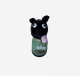 Front angled view of the 3.5-inch Glizzy Ceramic Pug Hand Pipe in green and black colors. This compact animal-themed novelty pipe utilizes a high-density fired clay construction that serves as a rigid, heat-resistant barrier to actively dissipate thermal exhaust.
