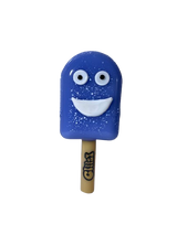 Front angled view of the 4.5-inch Glizzy Ceramic Taste Bud Ice Cream Pipe in a pastel blue glaze. Shaped exactly like a soft-serve ice cream cone, this novelty hand pipe features a high-density ceramic frame that structurally endures elevated combustion temperatures without warping.