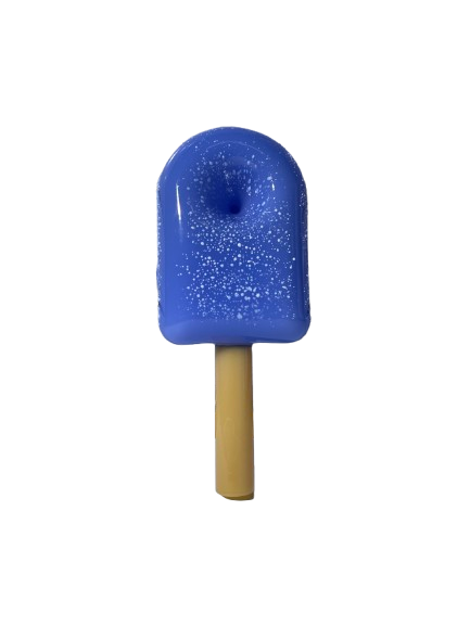 Top down view of the 4.5-inch Glizzy Ceramic Taste Bud Ice Cream Pipe highlighting the integrated heating basin. Shaped exactly like a soft-serve ice cream cone, this novelty hand pipe allows for continuous botanical combustion without the need for additional glass bowl inserts.