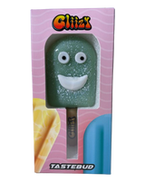 Front angled view of the 4.5-inch Glizzy Ceramic Taste Bud Ice Cream Pipe in a pastel milky green glaze. Shaped exactly like a soft-serve ice cream cone, this novelty hand pipe features a contoured grid pattern on the waffle cone base to naturally provide an ergonomic grip.