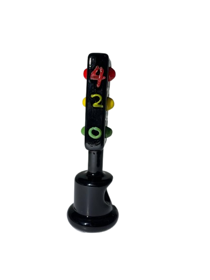 Side profile view of the 5-inch Glizzy Ceramic Traffic Light Pipe in opaque black. Designed directly after a classic intersection signal, this novelty pipe features an integrated ceramic basin for processing unrefined botanical materials.