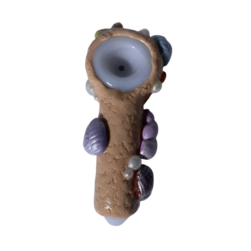 Alternate angled view of the 5-inch Glizzy Sea World Ceramic Pipe showcasing the integrated deep-dish ceramic basin. Designed for easy tabletop stability, this opaque novelty pipe conceals internal botanical residue while providing an ergonomic handling grip during use.