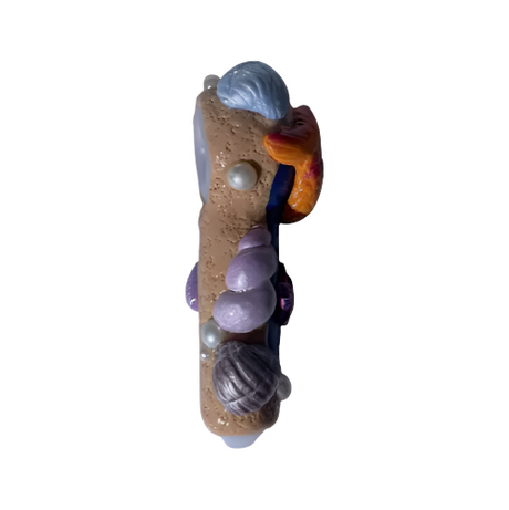 Front angled view of the 5-inch Glizzy Sea World Ceramic Pipe featuring an ocean-inspired blue and coral design. This novelty hand pipe utilizes a high-density fired clay construction that serves as a heat-resistant barrier to actively dissipate thermal exhaust.