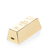 Front view of the Hamilton Devices Gold Bar 480mAh cartridge battery in a brilliant metallic gold finish. This luxurious, inhale-activated 510-thread battery is uniquely designed to look exactly like a miniature gold bullion bar while discreetly powering your favorite oil cartridges.