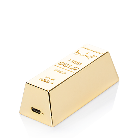 Front view of the Hamilton Devices Gold Bar 480mAh cartridge battery in a brilliant metallic gold finish. This luxurious, inhale-activated 510-thread battery is uniquely designed to look exactly like a miniature gold bullion bar while discreetly powering your favorite oil cartridges.