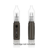 Front view of the Hamilton Devices Jetstream vaporizer in sleek gunmetal. This innovative box-style mod features a self-propelling air pump that automatically blows vapor out of the mouthpiece, completely eliminating the need to inhale.