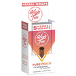 Front angled view of the High Tea Hemp-Free Herbal Wraps 25-count display carton in the orange Pure Peach flavor. These 100% hemp and tobacco-free herbal wraps are made from a blend of yerba mate, cacao, and chamomile leaves that maintain their shape during the packing process.