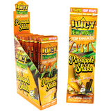 Front view of the Juicy Terp Enhanced Hemp Wraps 25-count display box and packaging in orange packaging. Made from 100% natural toasted hemp, these tobacco-free wraps are infused with terpenes for an intensely flavorful and aromatic smoking experience.