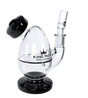Front view of the King Palm Dragon Egg Bubbler in clear glass. This spherical handheld water filtration attachment features a 10mm joint and turbine percolator designed specifically to accommodate and filter pre-rolled cones and natural leaf tubes.