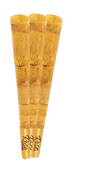 Front view of three King Palm Gold Rose King Size cones in a bright gold finish. These ready-to-pack, tobacco-free wraps are constructed from real rose petals and feature a pre-installed filter tip.