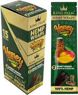 Front angled view of the King Palm Hemp Wraps with Flavor Tips 15-count display box in vibrant pink. These 100% hemp wraps feature a squeeze-and-pop flavor filter tip for an enhanced, slow-burning, tobacco-free smoking experience.