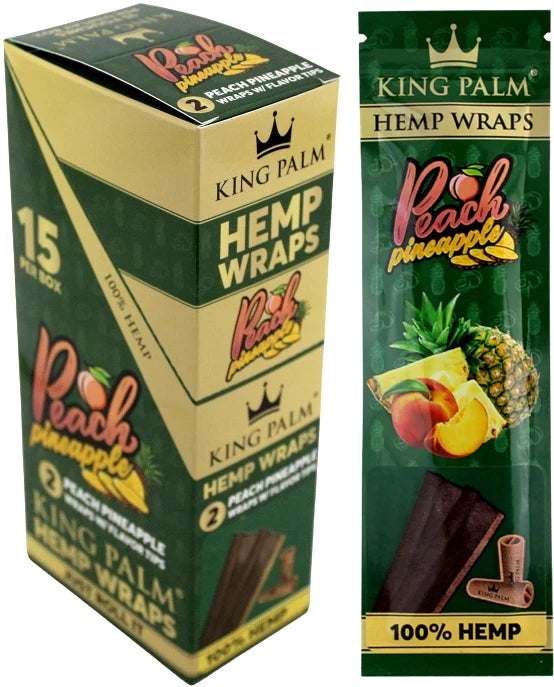 Front angled view of the King Palm Hemp Wraps with Flavor Tips 15-count display box in vibrant pink. These 100% hemp wraps feature a squeeze-and-pop flavor filter tip for an enhanced, slow-burning, tobacco-free smoking experience.