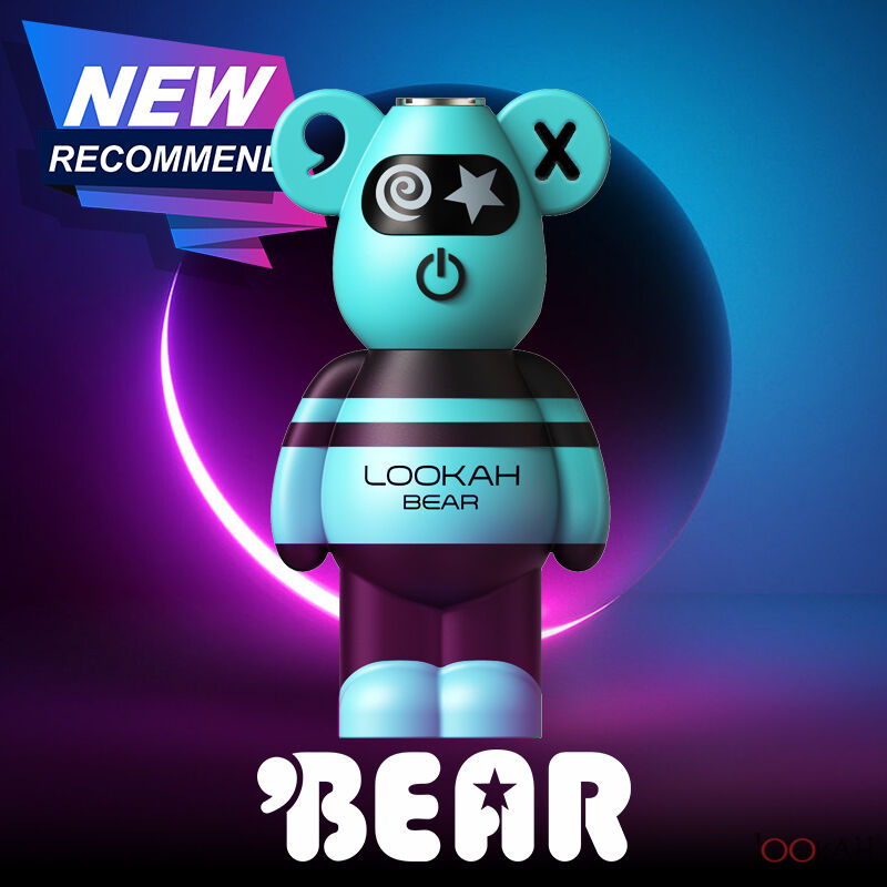 Front view of the Lookah Bear 510 thread battery in cyan. This cute, 500mAh bear-shaped vaporizer battery features a soft silicone body and universal 510 threading for standard oil and extract cartridges.