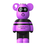 Front view of the Lookah Bear 510 thread battery in purple. This cute, 500mAh bear-shaped vaporizer battery features a soft silicone body and universal 510 threading for standard oil and extract cartridges.